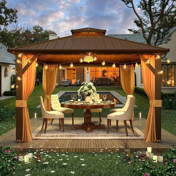 12'x12' Hardtop Gazebo with Galvanized Steel Double Roof & Aluminum Frame, Outdoor Gazebo