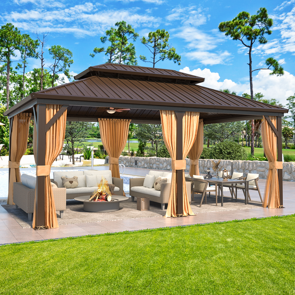Mellcom 12' X 18' Hardtop Gazebo Aluminum Frame Gazebo with Galvanized Steel Double Roof