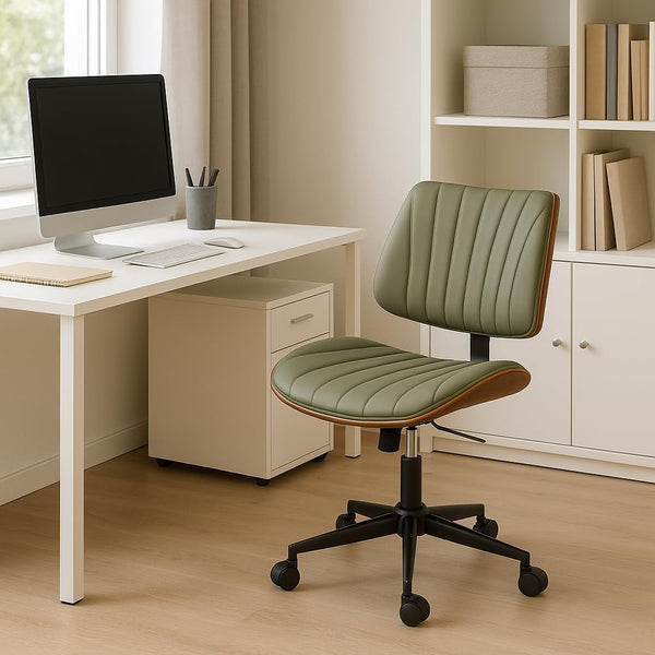 EROMMY Armless Office Desk Chair,Wooden Back Small Office Desk Chair No Arms Adjustable Height Modern Armless Chairs with Swivel Wheels for Small Spaces, Black