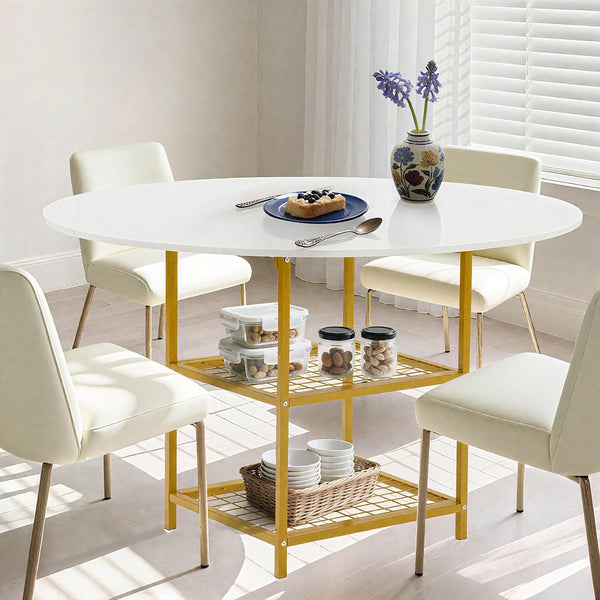 EROMMY Round Dining Table for 4, Wood Kitchen Table with Storage Shelves, Modern Dinner Table for Home Dining Room Kitchen Living Room(Only Table)
