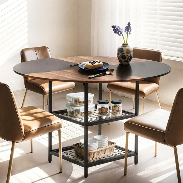 EROMMY Round Dining Table for 4, Wood Kitchen Table with Storage Shelves, Modern Dinner Table for Home Dining Room Kitchen Living Room(Only Table)
