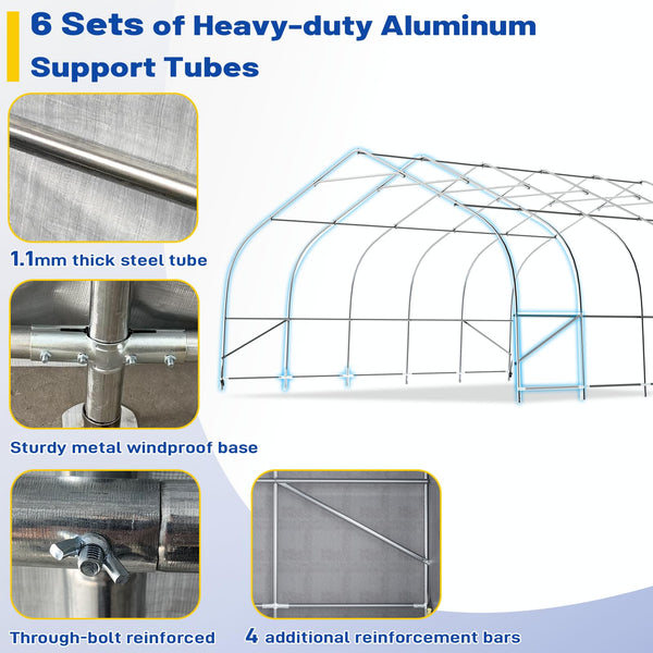 Erommy 20x20 ft Metal Carport, Heavy Duty Carport with Galvanized Steel Frame and Waterproof 3-Layer PE Cover, Fits 2 Cars, Boat, Farm Equipment, Silver Gray