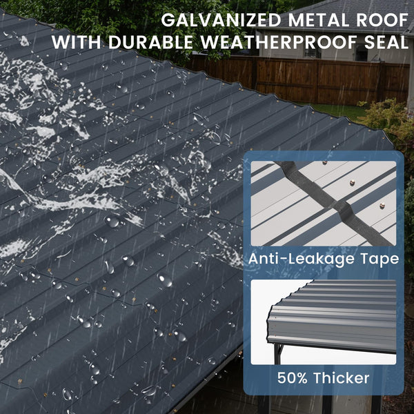 Erommy 20x20ft Metal Carport, Heavy Duty Steel Carport with Galvanized Steel Roof and Frame, Portable Garage for 2 Cars, SUV, Tractors and Boat, Gray