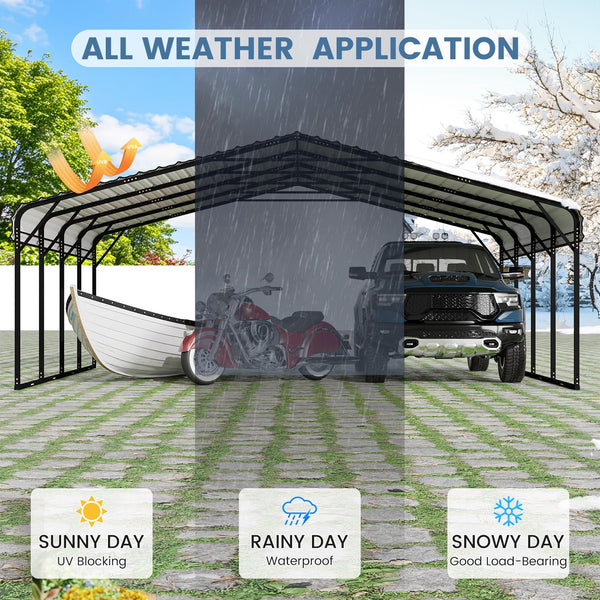 Erommy 20x20ft Metal Carport, Heavy Duty Steel Carport with Galvanized Steel Roof and Frame, Portable Garage for 2 Cars, SUV, Tractors and Boat, Gray