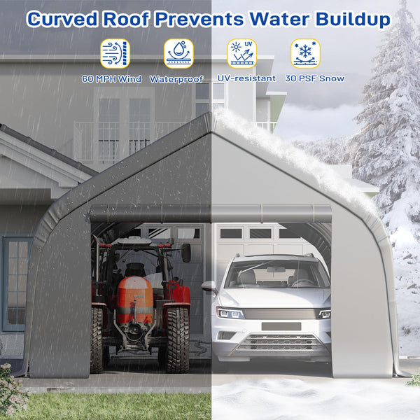 Erommy 20x20 ft Metal Carport, Heavy Duty Carport with Galvanized Steel Frame and Waterproof 3-Layer PE Cover, Fits 2 Cars, Boat, Farm Equipment, Silver Gray