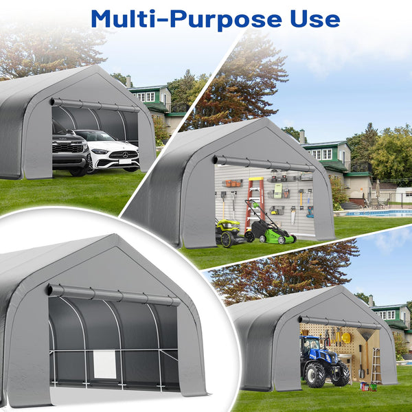 Erommy 20x30 ft Metal Carport, Heavy Duty Carport with Galvanized Steel Frame and Waterproof 3-Layer PE Cover, Fits 2 Cars, Boat, Farm Equipment, Silver Gray