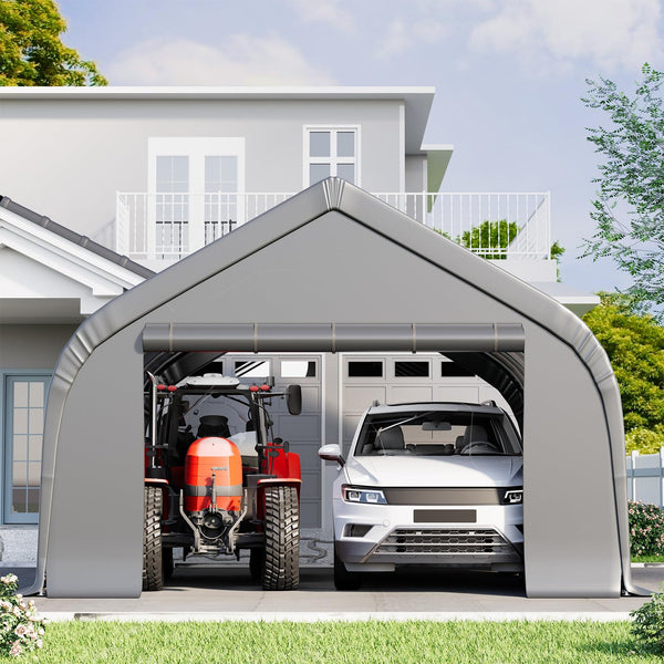 Erommy 20x20 ft Metal Carport, Heavy Duty Carport with Galvanized Steel Frame and Waterproof 3-Layer PE Cover, Fits 2 Cars, Boat, Farm Equipment, Silver Gray