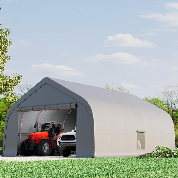 Erommy 20x30 ft Metal Carport, Heavy Duty Carport with Galvanized Steel Frame and Waterproof 3-Layer PE Cover, Fits 2 Cars, Boat, Farm Equipment, Silver Gray