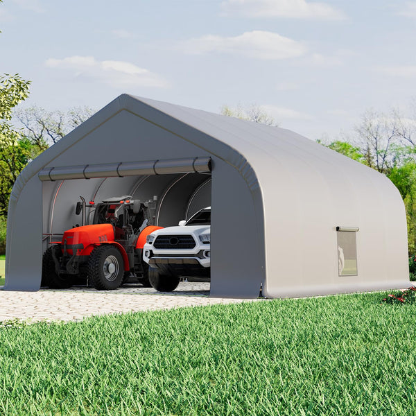 Erommy 20x20 ft Metal Carport, Heavy Duty Carport with Galvanized Steel Frame and Waterproof 3-Layer PE Cover, Fits 2 Cars, Boat, Farm Equipment, Silver Gray
