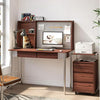 47 Inch Computer Desk with Pegboard, Gaming Desk with 2 Drawers, Walnut Home Office Desk with Hutch, Metal Legs