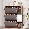 Wooden Shoe Cabinet with 3 Flip Drawers, Narrow Shoe Cabinet with Doors and Bench, Shoe Storage Cabinet for entryway, Shoe Organizer Cabinet with Mirror, Walnut
