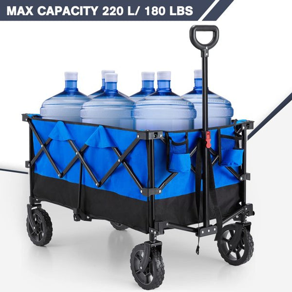 Yoleny Folding Wagon Cart 180 Pound Capacity, Outdoor Garden Cart Foldable Wagon for Travel, Shopping, Camping, Blue