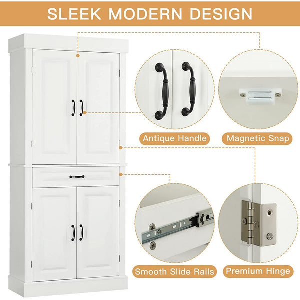 Yoleny 71'' Freestanding Kitchen Pantry Cabinet, Tall Storage Cabinet with Drawer and Adjustable Shelves, 2-Door Floor Cupboard for Kitchen Bathroom Study Hallway