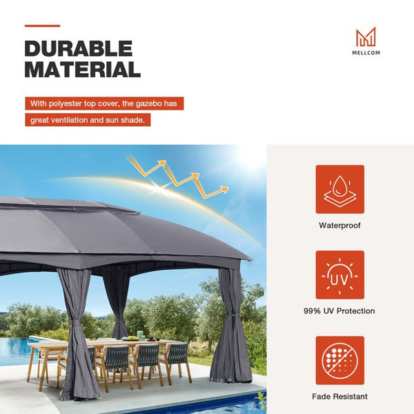 Mellcom 12'x20' Canopy Gazebo, Patio Party Tent with Vented Soft Top, Outdoor Garden Gazebo for Backyard, Event, Gray