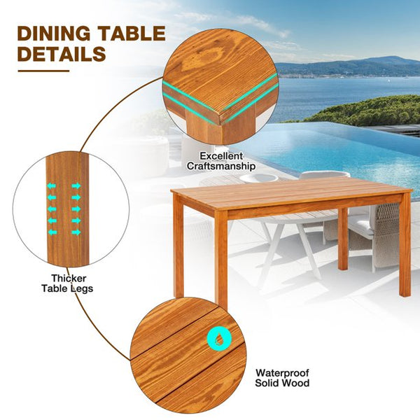 Mellcom 7 Piece Outdoor Patio Dining Set Rectangular Solid Wood Furniture