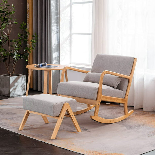 MELLCOM Fabric High Back Rocking Chair, Gray