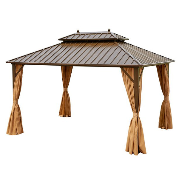 EROMMY 10' X 13' Hardtop Gazebo Galvanized Steel Outdoor Gazebo Canopy Double Vented Roof Pergolas Aluminum Frame with Netting and Curtains for Garden,Patio,Lawns,Parties