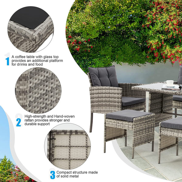 Erommy 7 Pieces Patio Dining Set Outdoor with Tempered Glass Table and 6 Foldable Chairs