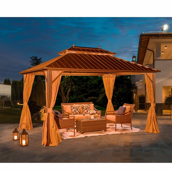 Erommy 10' X 13' Hardtop Gazebo Galvanized Steel Outdoor Gazebo Canopy Double Vented Roof Pergolas Aluminum Frame with Netting and Curtains for Garden,Patio,Lawns,Parties