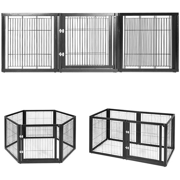 Yoleny Tall Pet Playpen ,Wooden Safety Fence for Dogs Cats Pets,Black