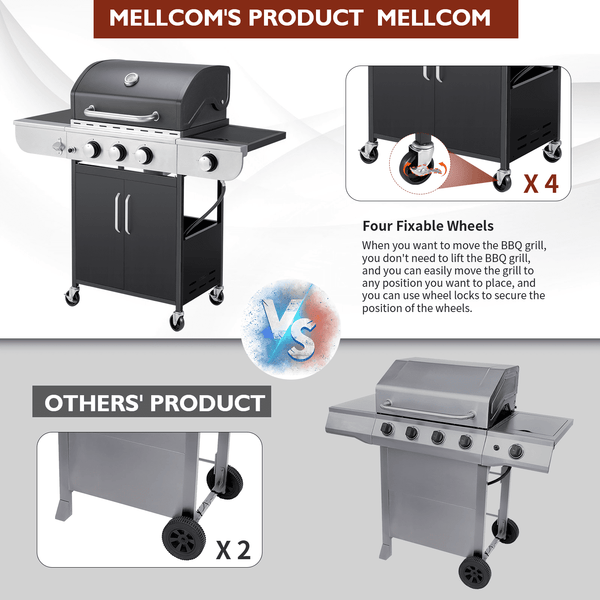 Yoleny 3 Burner BBQ Propane Gas Grill，24,000 BTU Stainless Steel Patio Garden Barbecue Grill with Stove and Side Table