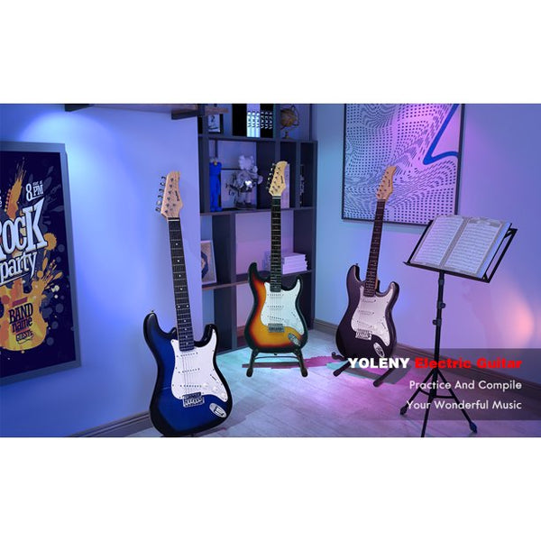 Yoleny 39 Inch Beginner Electric Guitar Kit with 20-Watt Amplifier, Bag, Stand, Tremolo Bar, Digital Tuner, Brown