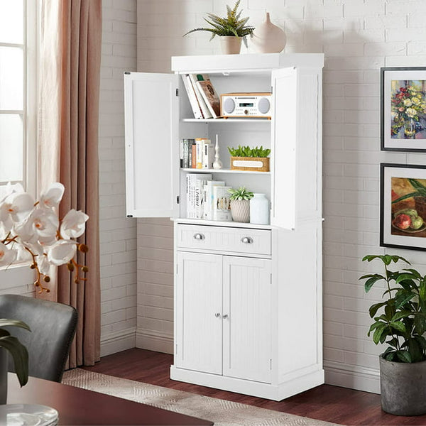 Yoleny Kitchen Pantry, 72” Freestanding Storage Cabinets with Doors and Shelves, Elegant Colonial Design Cabinet Cupboard
