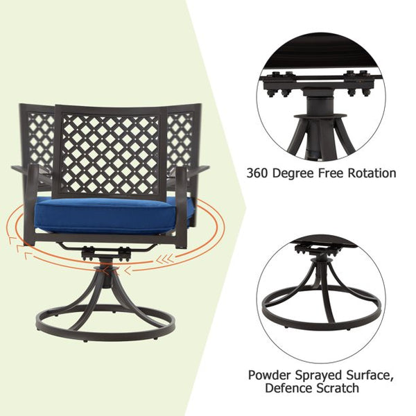 Yoleny 7 Pieces Outdoor Patio Dining Set, Metal Furniture Set Patio Table and Chairs with Umbrella Hole for Outdoor Patio, Garden, Lawn, Blue