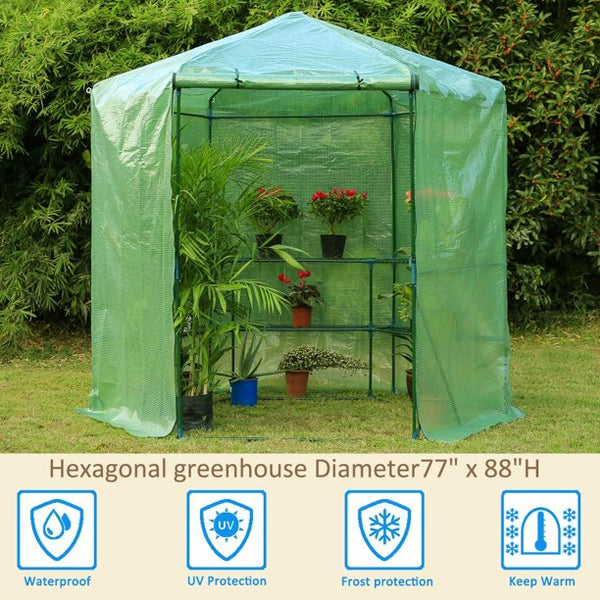 Erommy Portable Greenhouse 3-Tier Shelf Hexagonal Walk-in Green House Kit for Plant
