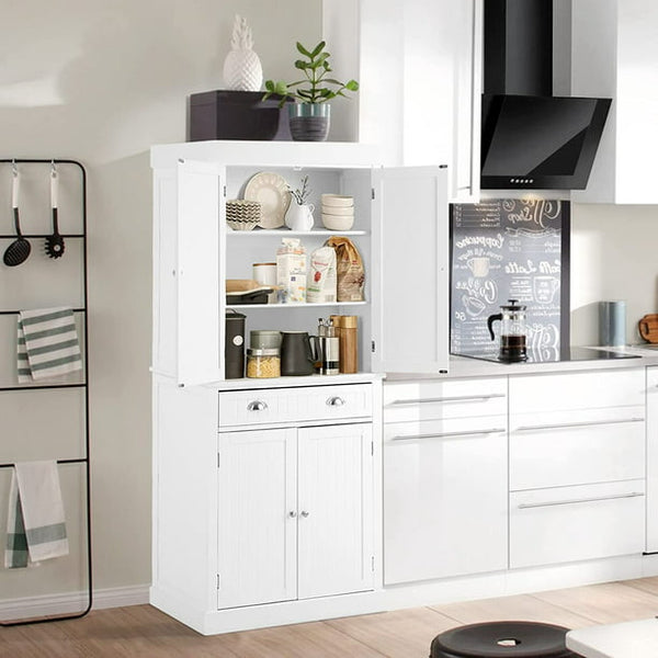 Yoleny Kitchen Pantry, 72” Freestanding Storage Cabinets with Doors and Shelves, Elegant Colonial Design Cabinet Cupboard