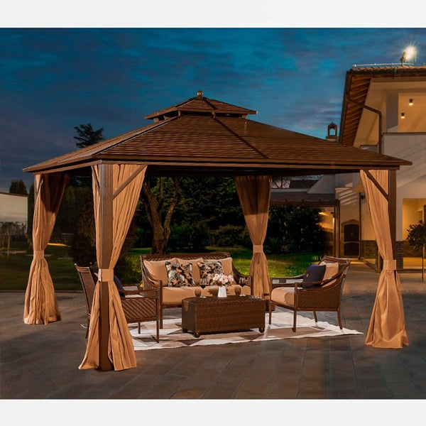 Erommy 12' x 12' Hardtop Gazebo Galvanized Steel Outdoor Gazebo Canopy Double Vented Roof Pergolas Aluminum Frame with Netting and Curtains for Garden,Patio,Lawns,Parties