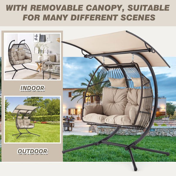 Erommy Outdoor Patio Porch Swing , Hanging Egg Chair Swing for Patio Bench, Steel Frame