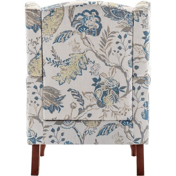 Mellcom Upholstered Accent Chair, Floral Print Fabric Armchair,Blue