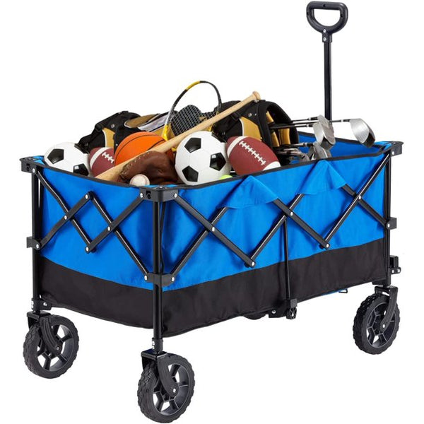 Yoleny Folding Wagon Cart 180 Pound Capacity, Outdoor Garden Cart Foldable Wagon for Travel, Shopping, Camping, Blue