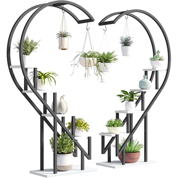 Yoleny 5 Tier Plant Stand Indoor, Heart-Shape Plant Shelf with Hanging Hook, Multiple Planter Display for Home Decor, Living Room, Balcony, and Bedroom (2 Packs)