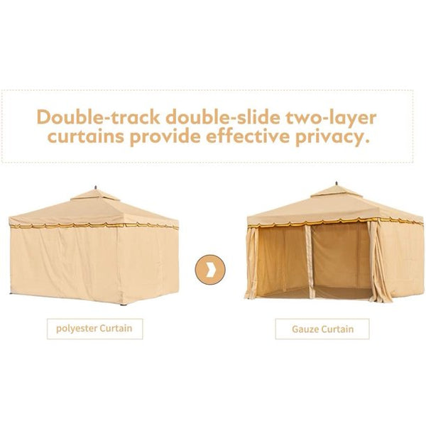 EROMMY 12’ x 12’ Outdoor Gazebo Canopy, Aluminum Frame Soft Top Outdoor Patio Gazebo with Polyester Curtains and Air Venting Screens (027Beige