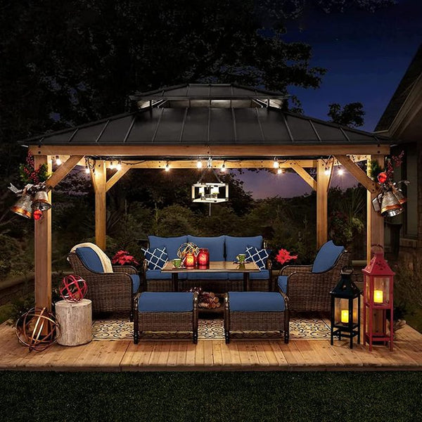 Erommy 13' x 11' Outdoor Hardtop Gazebo, Cedar Wooden Gazebo, Blue