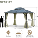 Yoleny 10x12FT Hardtop Gazebo with Curtains and Netting - Aluminum Composite Double Roof for Patio, Black