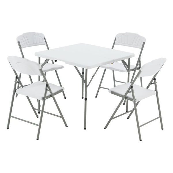 Yoleny Plastic Folding Table Set with 4 Folding Chairs, 4 Ft Picnic Table set, Portable and Lightweight, Suitable for Camping, Picnic, Party, Group Activity