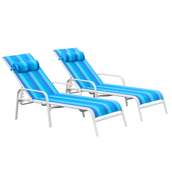 Mellcom Patio Chaise Lounges, Set of 2 Adjustable Outdoor Lounge Chairs for Patio Beach Yard Pool,Blue