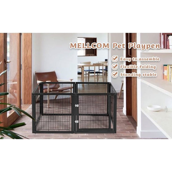 Yoleny Tall Pet Playpen ,Wooden Safety Fence for Dogs Cats Pets,Black