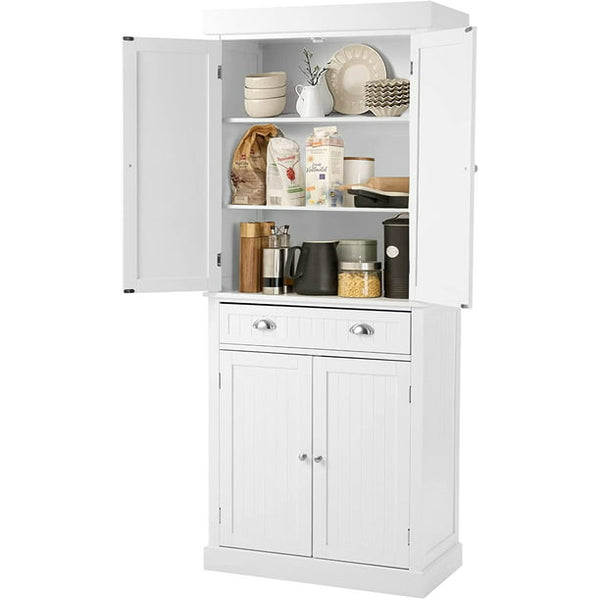 Yoleny Kitchen Pantry, 72” Freestanding Storage Cabinets with Doors and Shelves, Elegant Colonial Design Cabinet Cupboard