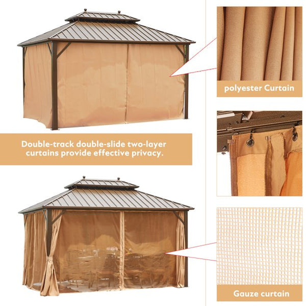 EROMMY 10' X 13' Hardtop Gazebo Galvanized Steel Outdoor Gazebo Canopy Double Vented Roof Pergolas Aluminum Frame with Netting and Curtains for Garden,Patio,Lawns,Parties