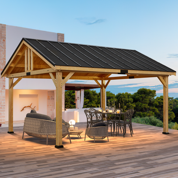 Mellcom 13x16 FT Hardtop Gazebo, Outdoor Solid Wood Gazebo with Waterproof and Heatproof Asphalt Roof