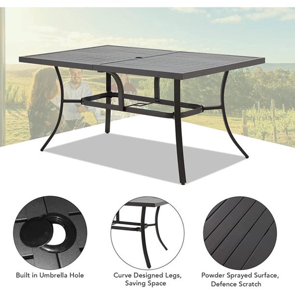 Yoleny 7 Pieces Outdoor Patio Dining Set, Metal Furniture Set Patio Table and Chairs with Umbrella Hole for Outdoor Patio, Garden, Lawn, Khaki