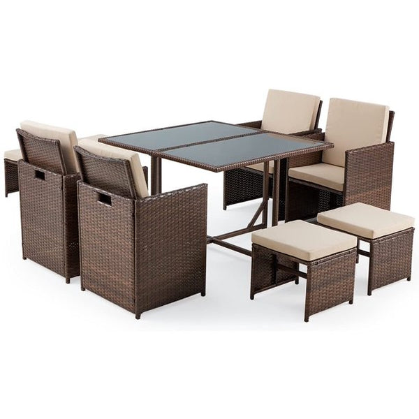 Yoleny 9 Pieces Patio Dining Set Outdoor Space Saving Wicker Rattan Chairs with Dust Cover