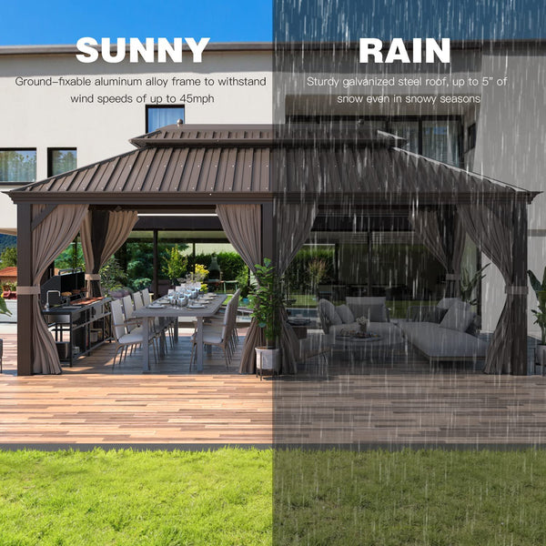 Hommow 12' x 20' Hardtop Gazebo Galvanized Steel Outdoor Gazebo, Brown