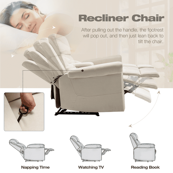 Mellcom Reclining Console Loveseat, Manual Upholstered Home Theater Seating, Arm Sofa Recliner Chair for Living Room, Beige