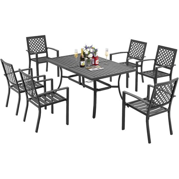 Erommy 7 Piece Outdoor Patio Dining Set, Dining Table with Umbrella Hole