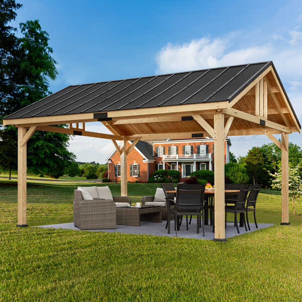 Mellcom 13x16 FT Hardtop Gazebo, Outdoor Solid Wood Gazebo with Waterproof and Heatproof Asphalt Roof